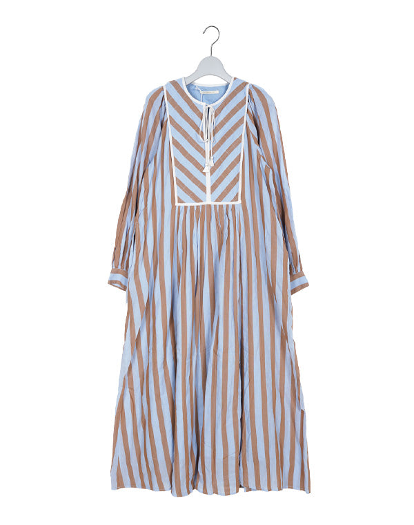 Cotton Voile Stripe Gather Dress / 303237241002