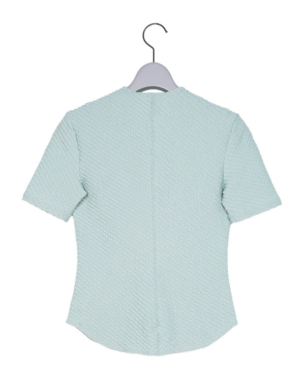 Shirring Jersey Jacquard Short Sleeve Top / 301165252004