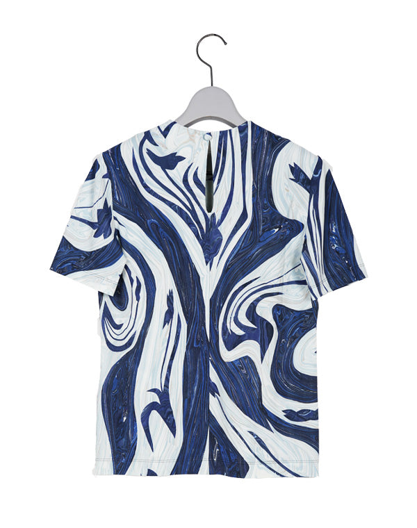 ファッションMarble Print Jersey Crew Neck Top - blue
