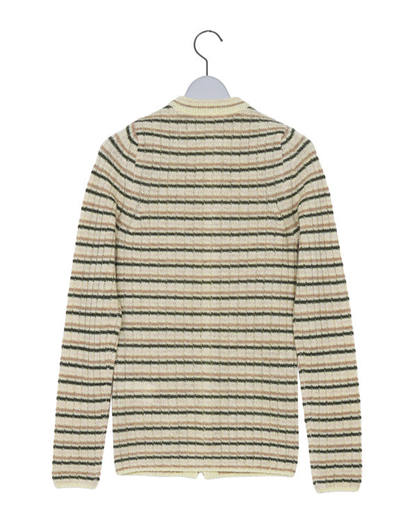 SALE】SHETLAND WOOL CASHMERE RIB KNIT CREW-NECK CARDIGAN