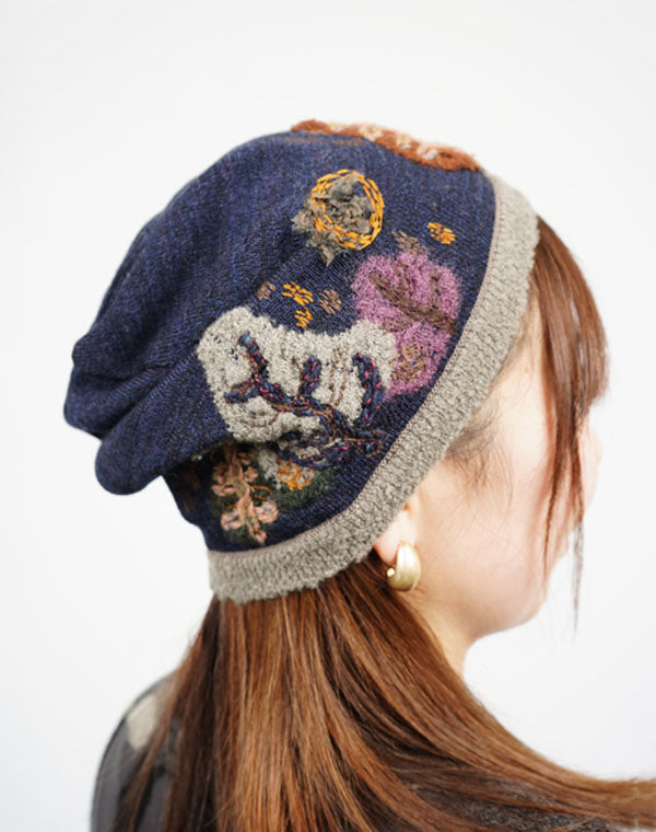 SALE】秋の森柄インターシャ刺繍入りニット帽 / BDA07414WA – satoseni