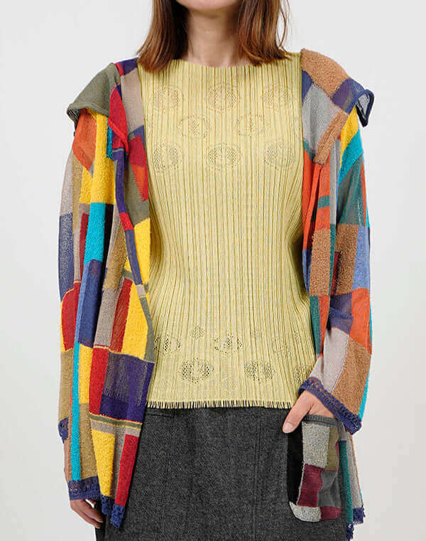 モザイク柄ロングカーディガン / BEH01031WA 佐藤繊維の