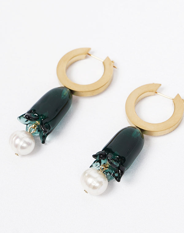 Mame Kurogouchi マメ クロゴウチ｜Floral Motif Glass Earrings