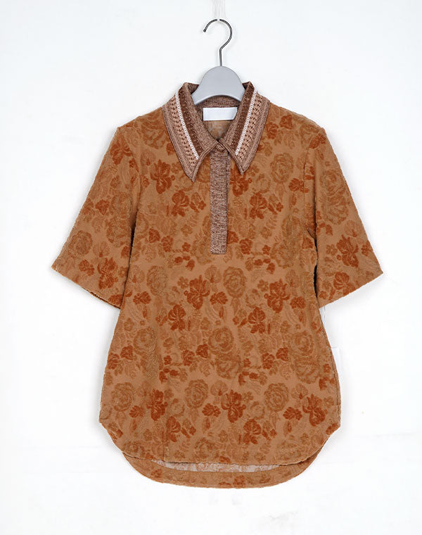 【SALE】Flowered Velour Jacquard Polo Shirt