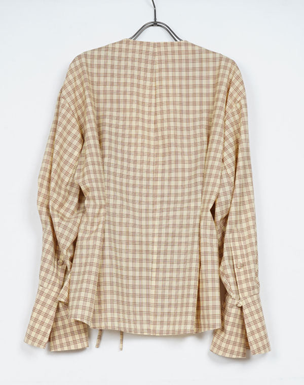 Mame Kurogouchi - SUMMER WOOL PLAID WRAP-FRONT TOP | マメ