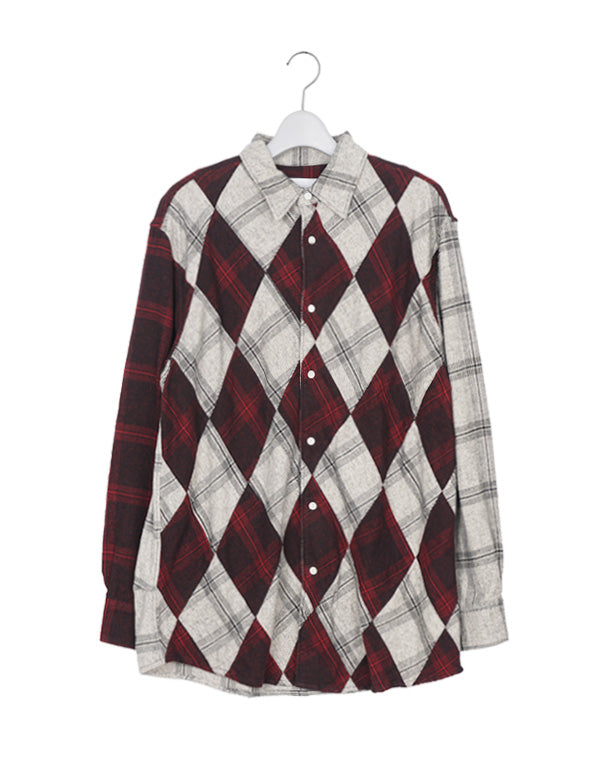 Diamond Patcwork Flannel Shirt / 311846242002