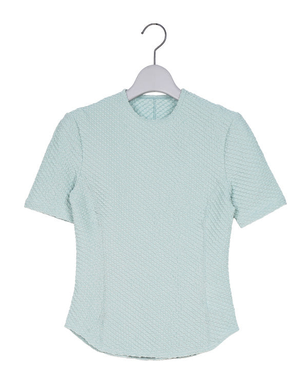 Shirring Jersey Jacquard Short Sleeve Top / 301165252004