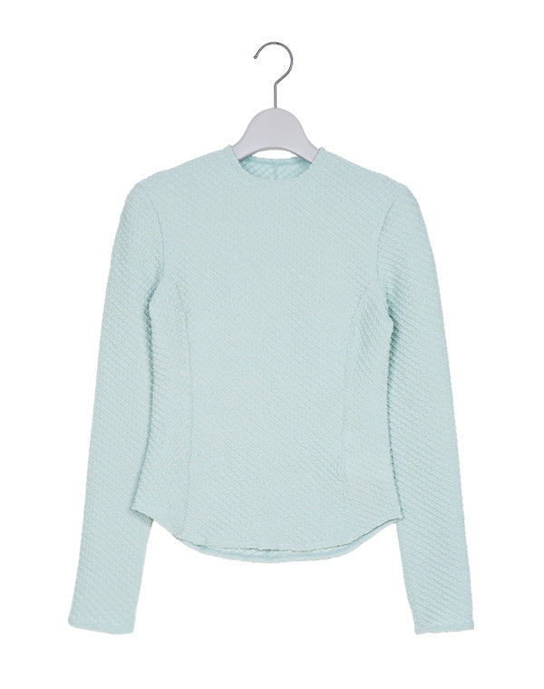 Shirring Jersey Jacquard Long Sleeve Top / 301165252003 – satoseni