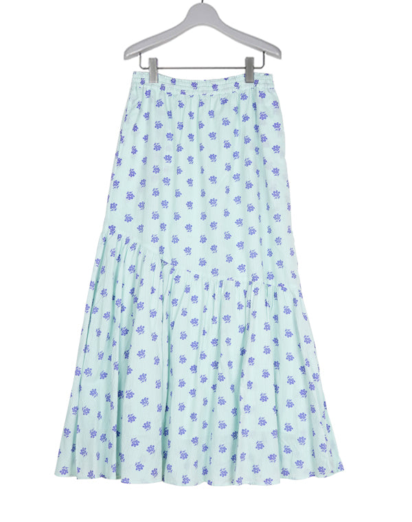 【SALE】Cotton Dobby Stripe Flower Print Skirt / 320237231002
