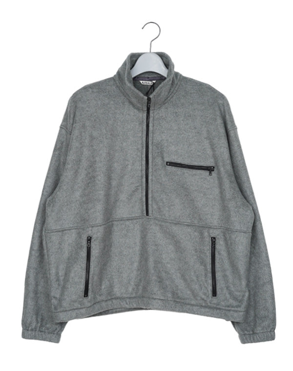 AURALEE / MEN PURE SILK COMFORT FLEECE HALF ZIP P/O / A25AP02SF