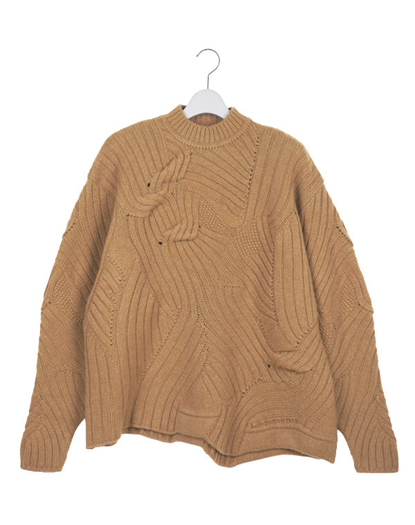 Basket Motif Cable Stitch Knitted Pullover / 301165232006