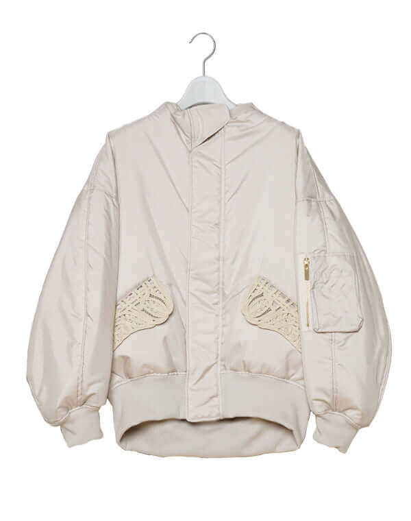 Cording Embroidery Collarless Flight Jacket / 313165251001
