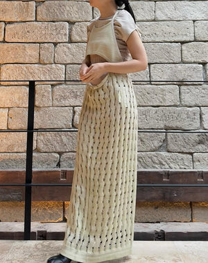 
                  
                    Load image into Gallery viewer, 【SALE】Ladder Stripe Apron Dress - Beige / 303333241002
                  
                