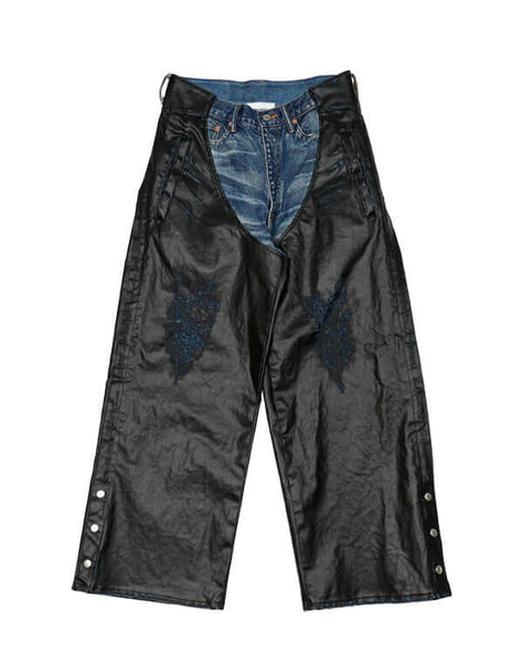 SALE】LEATHER COATING DENIM CHAPS PANTS / 317175251002 – satoseni
