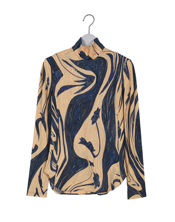 Marble Print Jersey High Neck Top / 301165241006