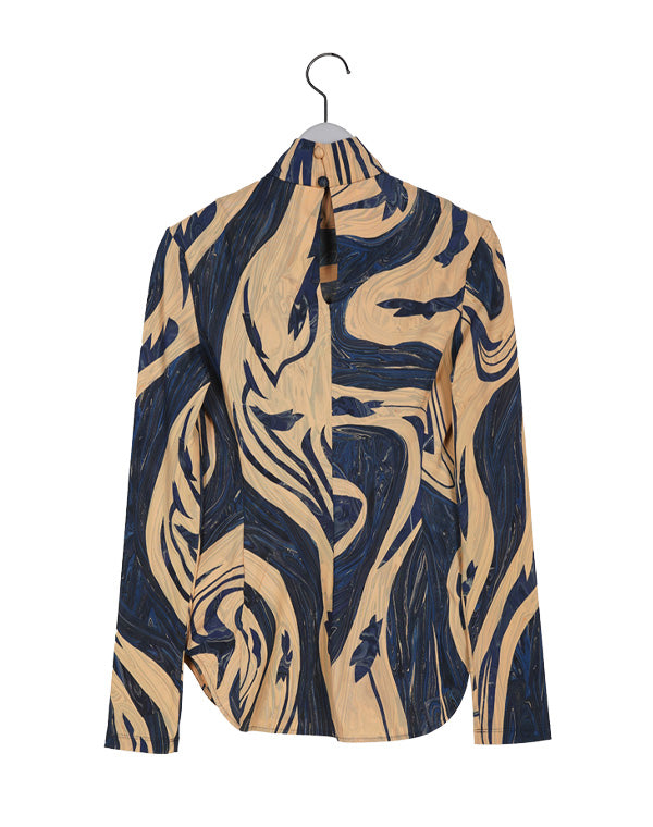 
                  
                    Load image into Gallery viewer, Marble Print Jersey High Neck Top / 301165241006
                  
                