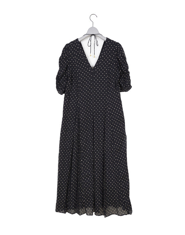 
                  
                    Load image into Gallery viewer, COTTON VOILE DOT PRINT GATHER SLEEVE DRESS / 303237241006
                  
                