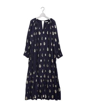 
                  
                    Load image into Gallery viewer, COTTON DOBBY ST. FOILE PRINT NECK GATHER DRESS / 303237242003
                  
                