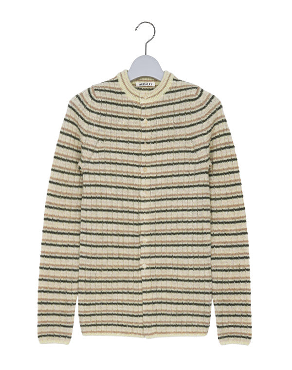 SALE】SHETLAND WOOL CASHMERE RIB KNIT CREW-NECK CARDIGAN