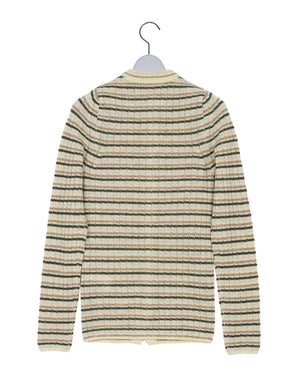 SALE】SHETLAND WOOL CASHMERE RIB KNIT CREW-NECK CARDIGAN