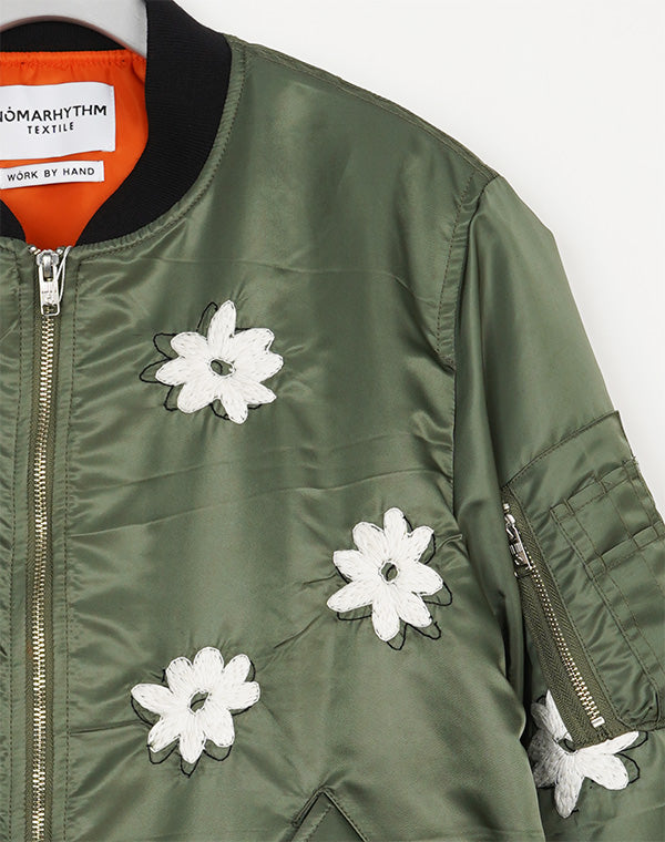 
                  
                    Load image into Gallery viewer, Flower Embroidery Flight Jacket - Olive × White / 313846252002
                  
                