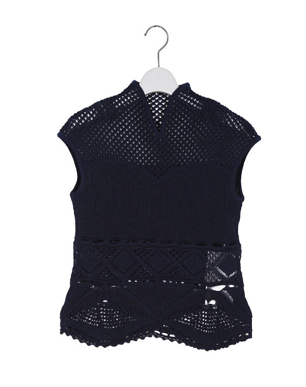 Cotton Lace Sleeveless Knitted Top / 301165241005