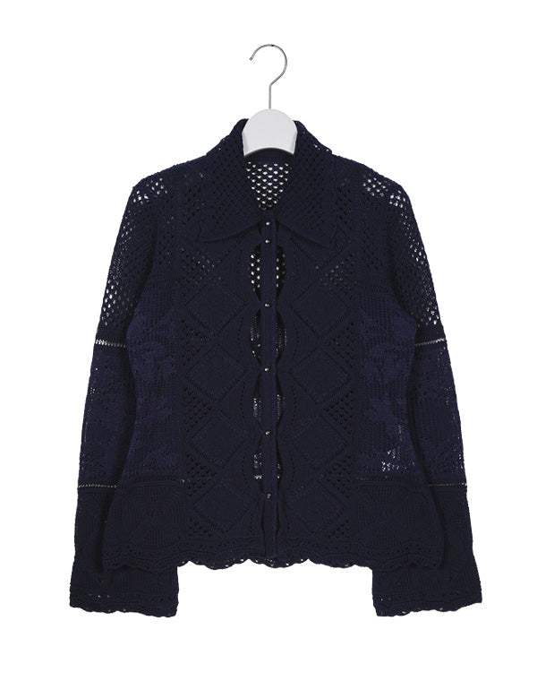 Cotton Lace Knitted Cardigan / 308165241001