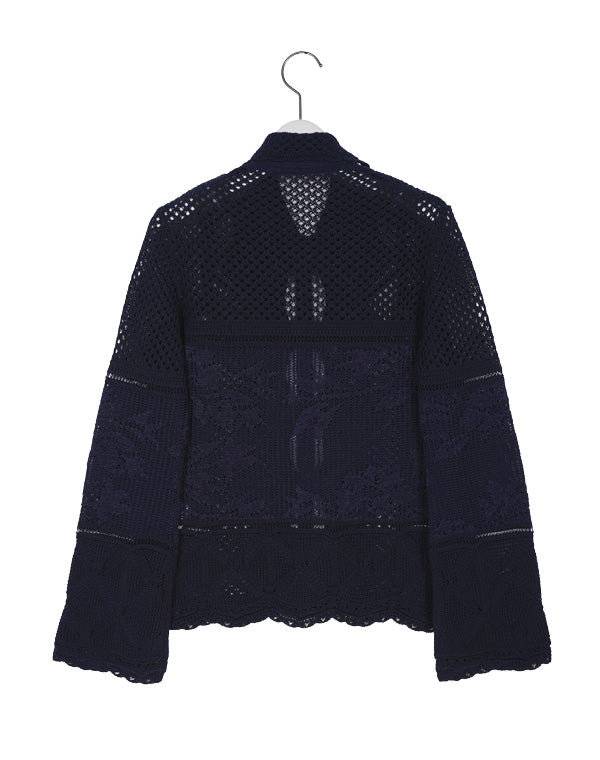 
                  
                    Load image into Gallery viewer, Cotton Lace Knitted Cardigan / 308165241001
                  
                