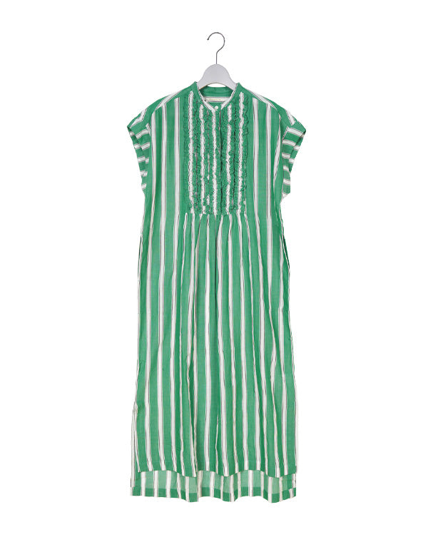 Cotton Voile Stripe Frill Sleeveless Shirt Dress / 303237241009