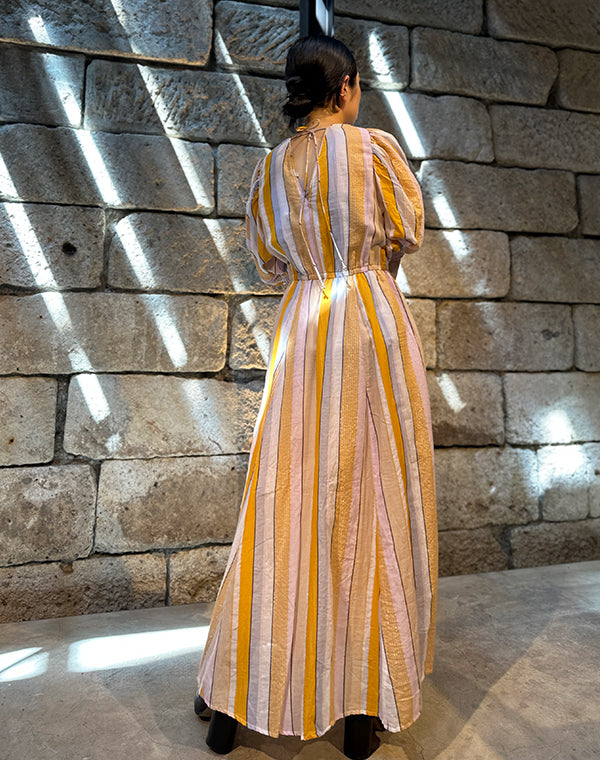 Cotton Voile Stripe Volume Sleeve Dress / 303237252001