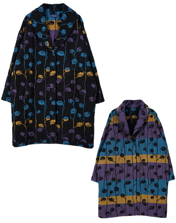 SALE】野ばら柄リバーシブルショールカラーコート / BDA07467WA