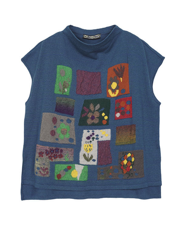 【美品】エムアンドキョウコの刺繍入りネイビージャケット エム アンド キョウコ オールコード刺しゅう ベスト- ショップ