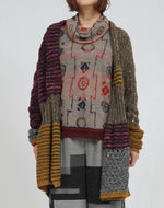 パッチワーク風ニットロングカーディガン フーガフーガ 佐藤繊維