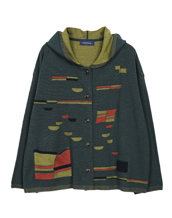 
                  
                    Load image into Gallery viewer, 光と影柄フード付きカーディガン / BEA07433WA
                  
                