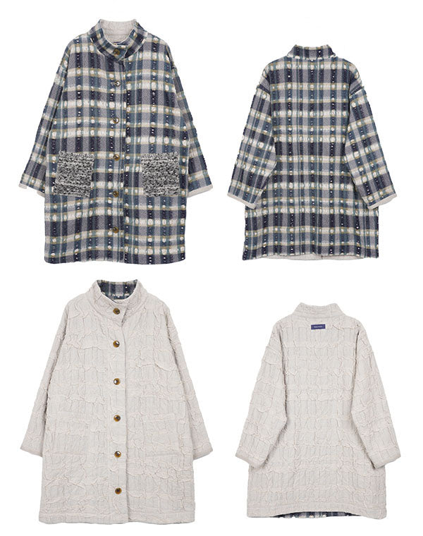 
                  
                    Load image into Gallery viewer, 穴あきチェック柄ニット付きリバーシブルコート / BEA07448WA
                  
                