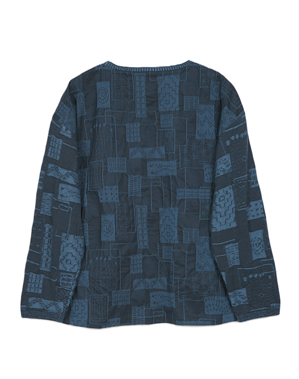 
                  
                    Load image into Gallery viewer, 刺し子柄ストレッチニットスリーブブラウス / BEA07455WA
                  
                