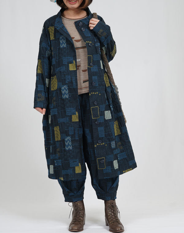 
                  
                    Load image into Gallery viewer, 刺し子柄ストレッチロングコート / BEA07457WA
                  
                