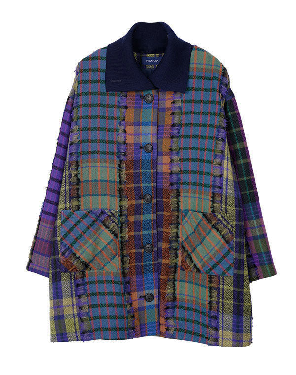 
                  
                    Load image into Gallery viewer, パッチワークチェック柄ニット使いコート / BEA07461WA
                  
                