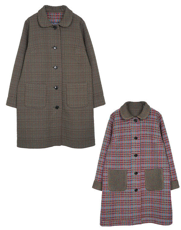 
                  
                    Load image into Gallery viewer, ドットチェックリバーシブルロングコート / BEF01662WA
                  
                