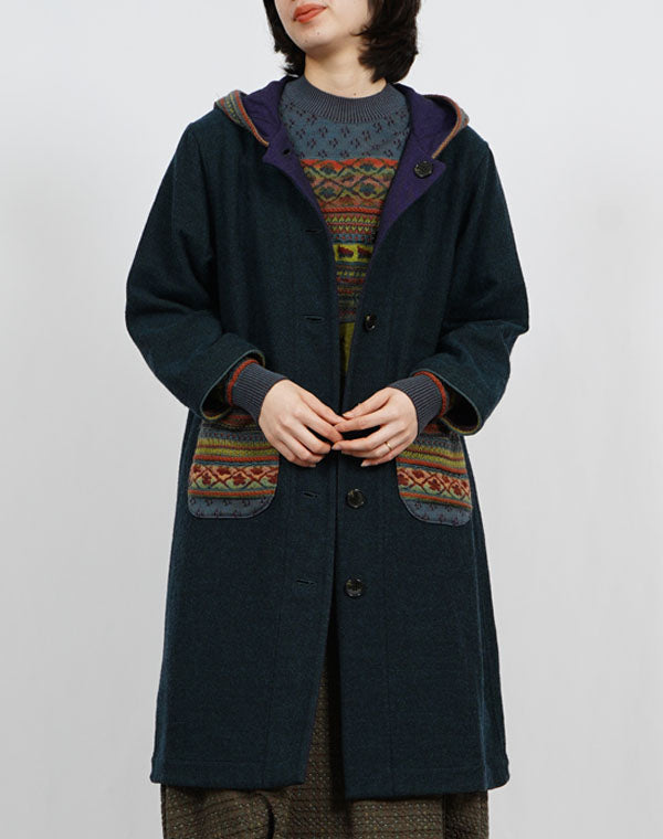 
                  
                    Load image into Gallery viewer, ウールコットンリバーシブルフーディーコート / BEF01665WA
                  
                