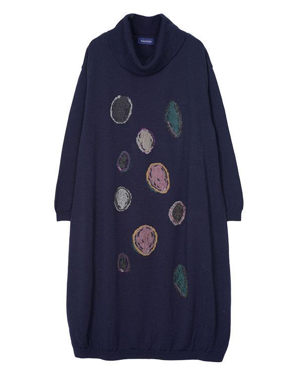 
                  
                    Load image into Gallery viewer, 小石柄タートルネックバルーンワンピース / BEF07617WA
                  
                