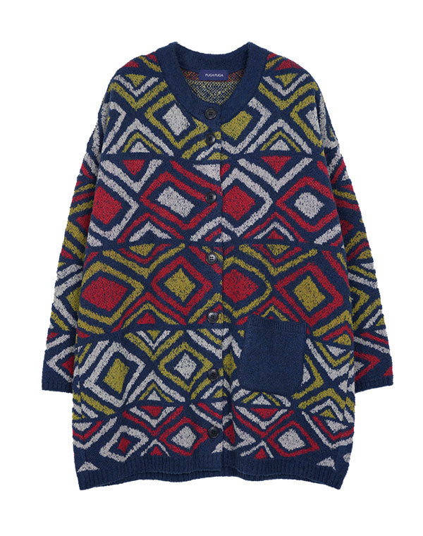 
                  
                    Load image into Gallery viewer, ダイヤ柄プードルロングカーディガン / BEF07624WA
                  
                