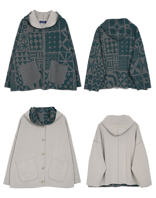 
                  
                    Load image into Gallery viewer, 幾何学タイル柄リバーシブルショートコート / BEF07641WA
                  
                