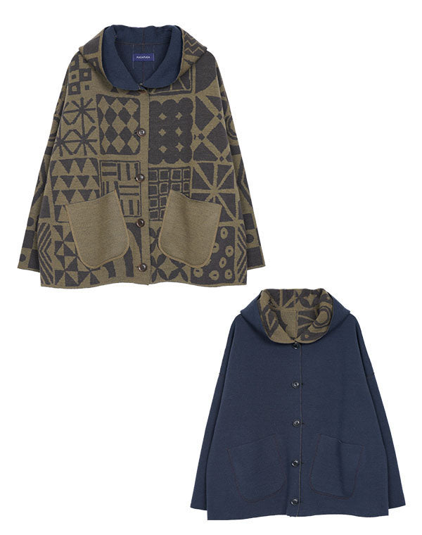 
                  
                    Load image into Gallery viewer, 幾何学タイル柄リバーシブルショートコート / BEF07641WA
                  
                