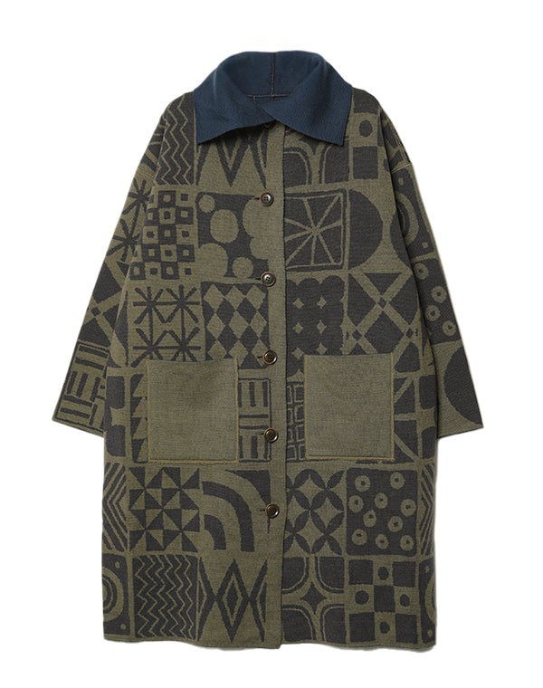 
                  
                    Load image into Gallery viewer, 幾何学タイル柄リバーシブルロングコート / BEF07642WA
                  
                