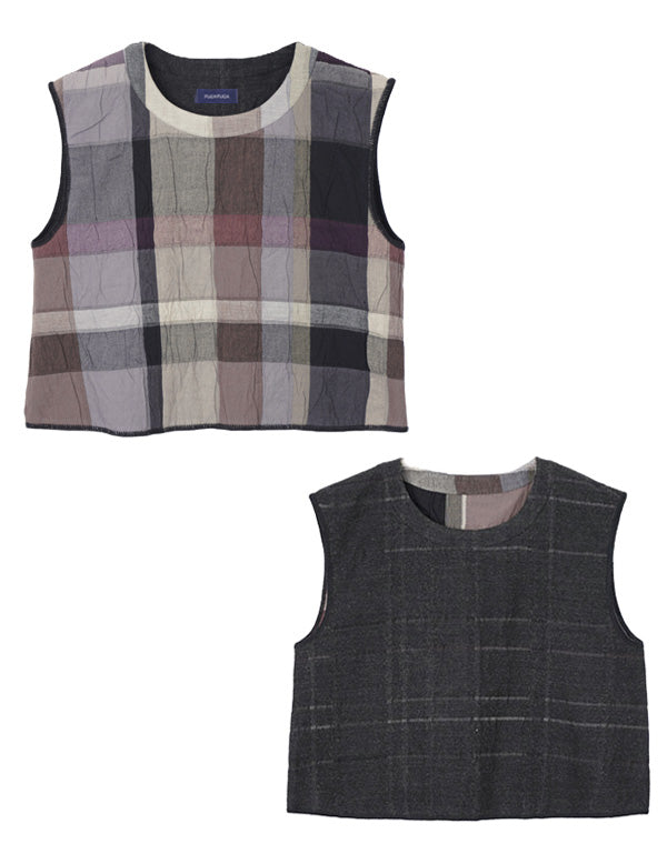 
                  
                    Load image into Gallery viewer, 袋チェックリバーシブルベスト / BEF07648WA
                  
                