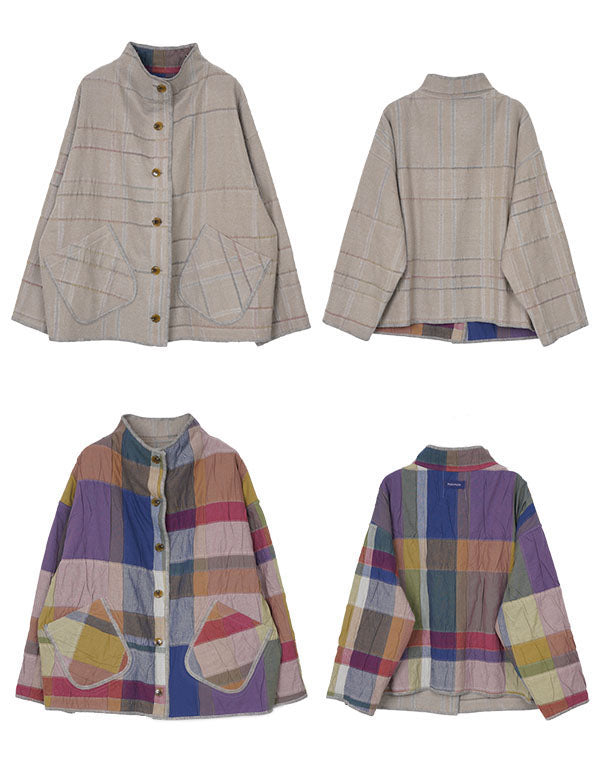 
                  
                    Load image into Gallery viewer, 袋チェックリバーシブルショートジャケット / BEF07649WA
                  
                