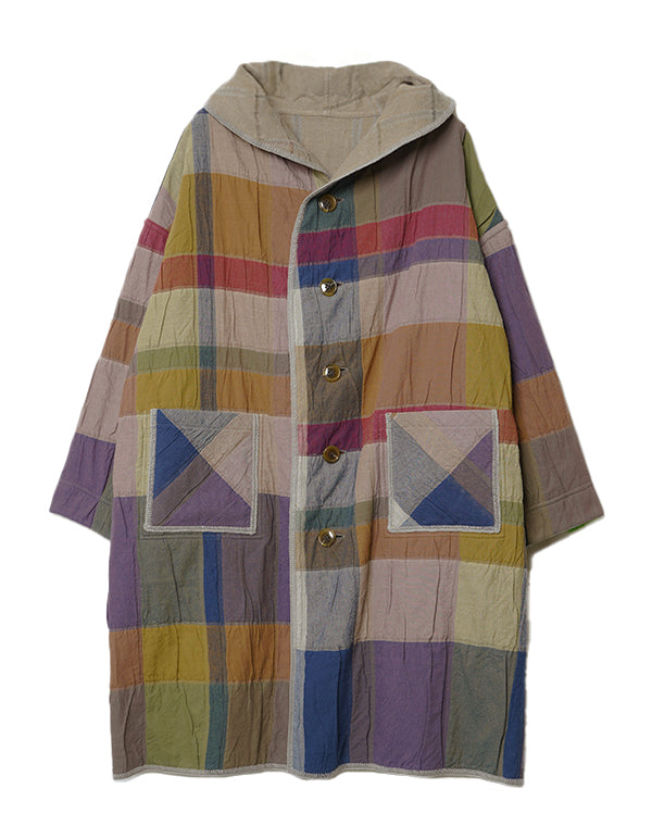 
                  
                    Load image into Gallery viewer, 袋チェックリバーシブルロングコート / BEF07650WA
                  
                