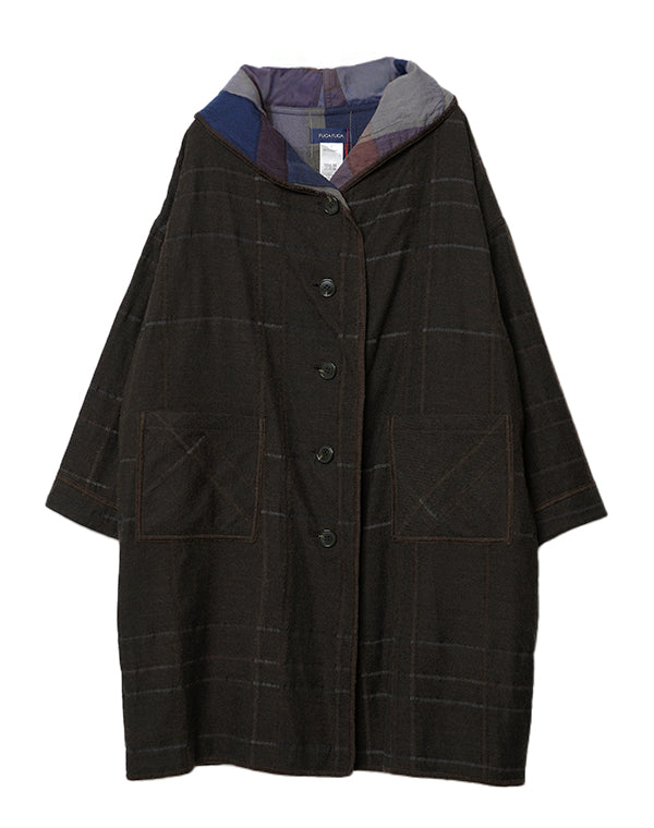 
                  
                    Load image into Gallery viewer, 袋チェックリバーシブルロングコート / BEF07650WA
                  
                