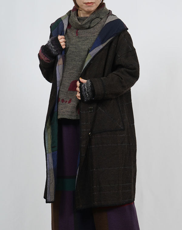 
                  
                    Load image into Gallery viewer, 袋チェックリバーシブルロングコート / BEF07650WA
                  
                